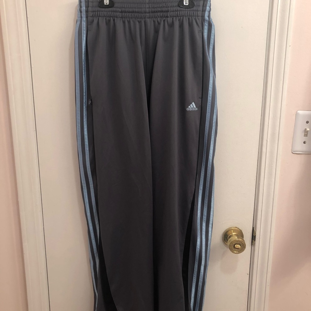 Adidas Track Pants Grey with Light Blue Stripes